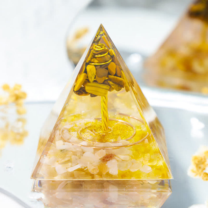 Olivenorma Occhio di Tigre Pietra del Sole Albero della Vita Prosperità Piramide Orgonica 
