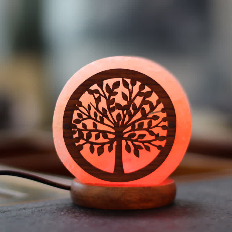 Olivenorma Circle Albero della vita Lampada di sale rosa dell'Himalaya