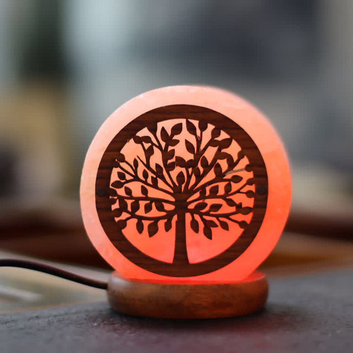 Olivenorma Circle Albero della vita Lampada di sale rosa dell'Himalaya