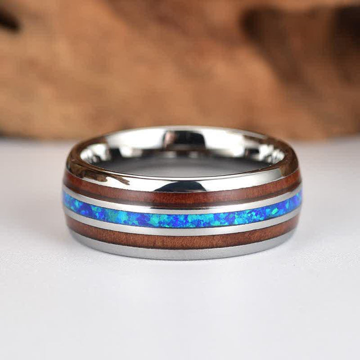 Anello Olivenorma in legno di Koa e conchiglia di abalone in carburo di tungsteno 
