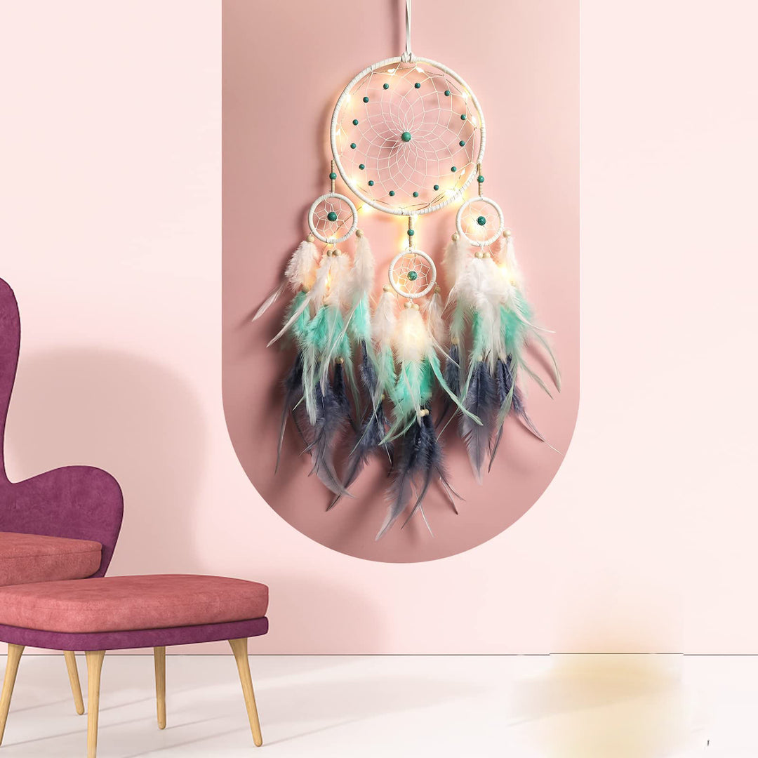 Olivenorma Indian Style Acchiappasogni con tre anelli e piume 