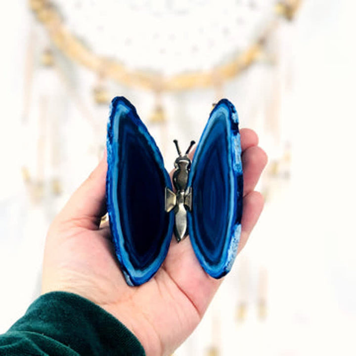 Olivenorma Agata Druzy Butterfly Stand Decorazione con pietre preziose