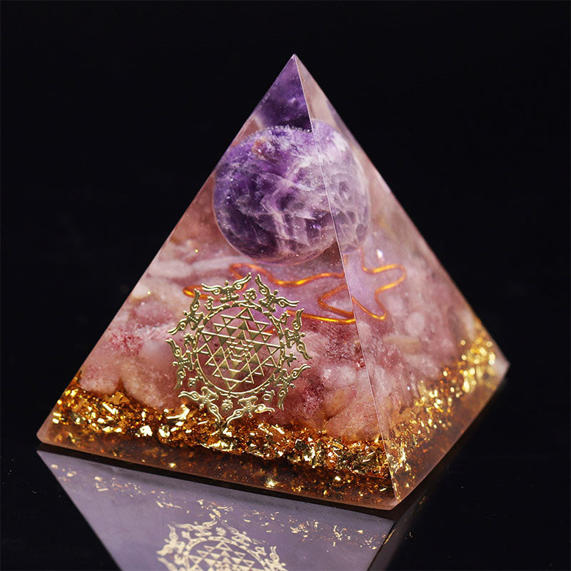 Piramide di orgone di quarzo fragola, ametista Olivenorma 