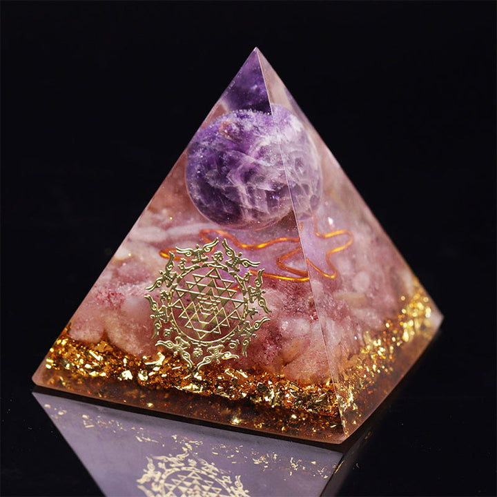 Piramide di orgone di quarzo fragola, ametista Olivenorma 