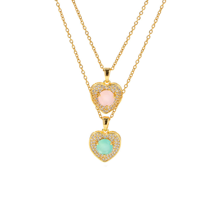 Collana con ciondolo a forma di cuore in oro con opale rosa e amazzonite Olivenorma - image 9