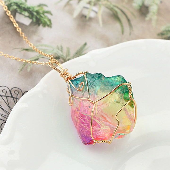 Collana vintage con pietra preziosa di fluorite Olivenorma