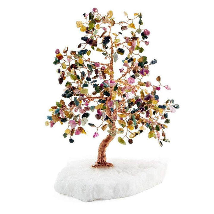 Albero Feng Shui Olivenorma Tormalina con Base in Cristallo Bianco 
