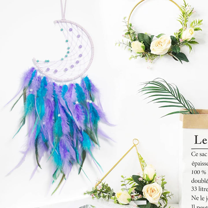 Olivenorma Acchiappasogni a forma di luna in giada viola turchese con perline fatto a mano 