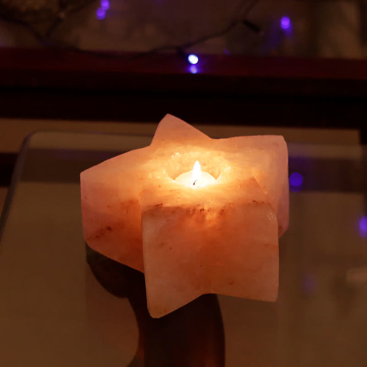 Portacandele a forma di stella Olivenorma Lampada di sale rosa dell'Himalaya