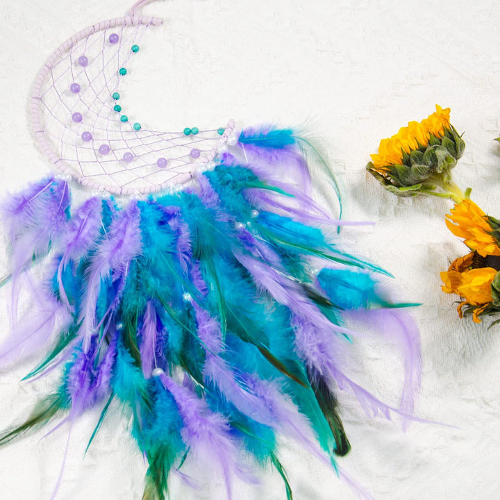 Olivenorma Acchiappasogni a forma di luna in giada viola turchese con perline fatto a mano 