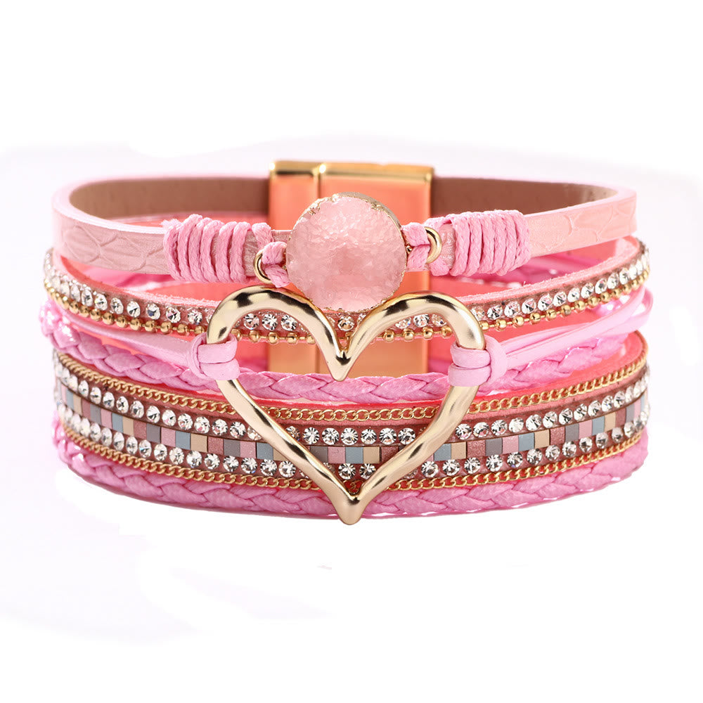 Olivenorma Bohemia Bracciale in pelle con cuore cavo