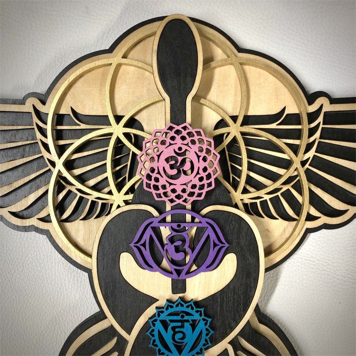 Olivenorma Kundalini Chakra Decorazione murale in legno dipinto a mano