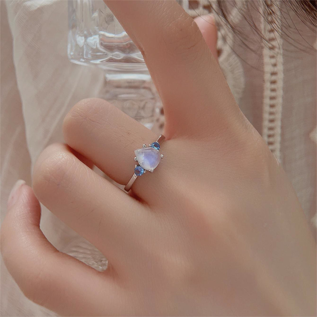 Anello in argento sterling S925 con topazio blu e pietra di luna Olivenorma 