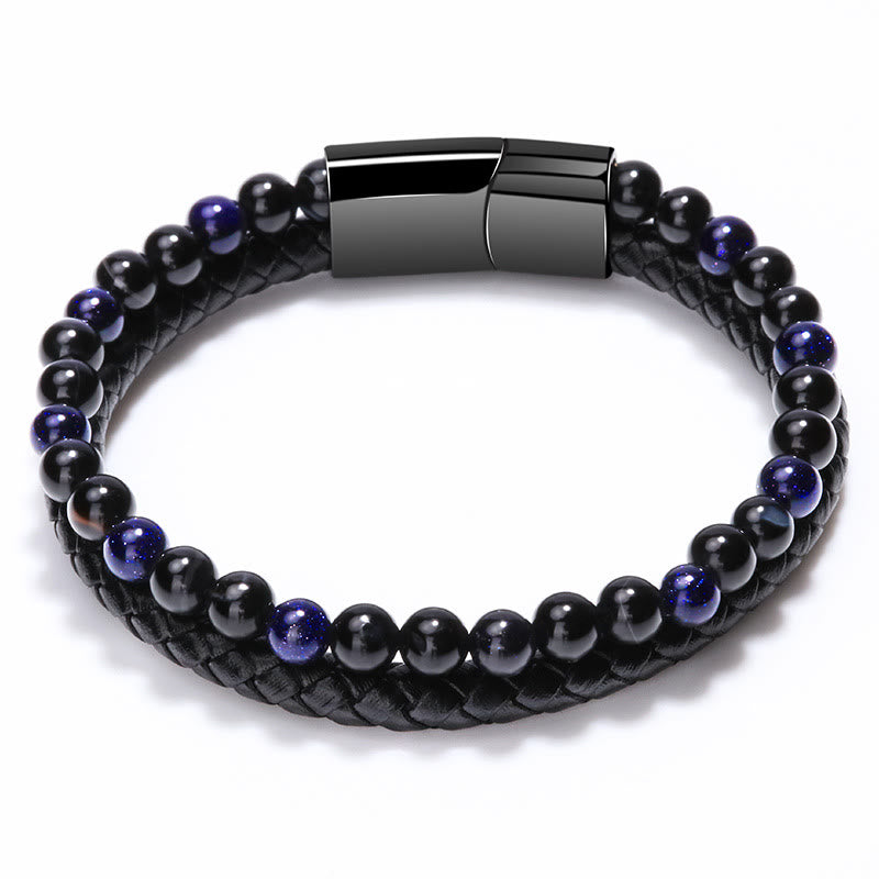 Olivenorma Bracciale da uomo in pelle con perline a due strati - Arenaria blu - 23 centimetri - image 9