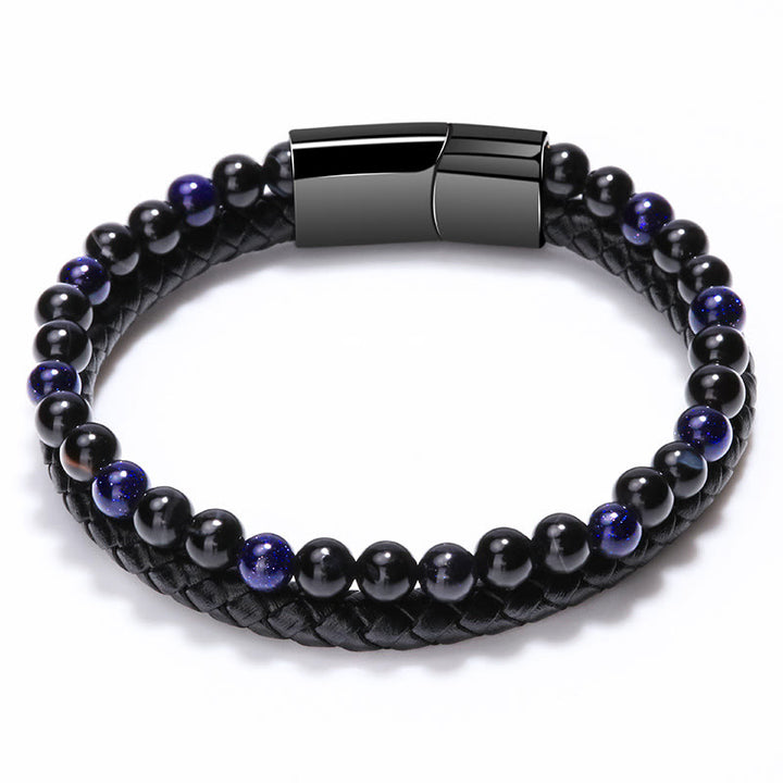 Olivenorma Bracciale da uomo in pelle con perline a due strati - Arenaria blu - 23 centimetri - image 9