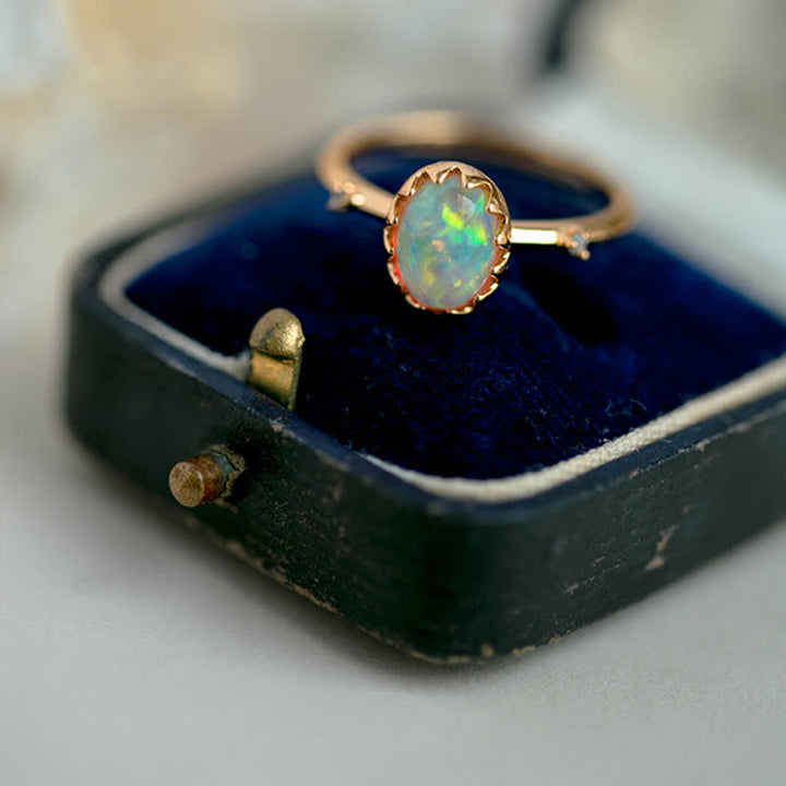 Anello regolabile Olivenorma Retro Gold Opal
