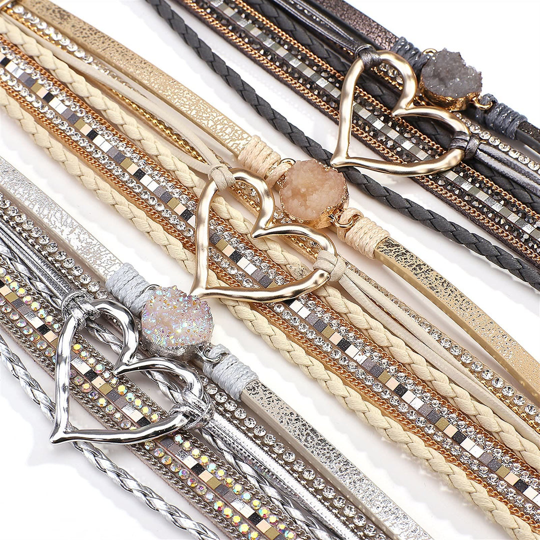 Olivenorma Bohemia Bracciale in pelle con cuore cavo
