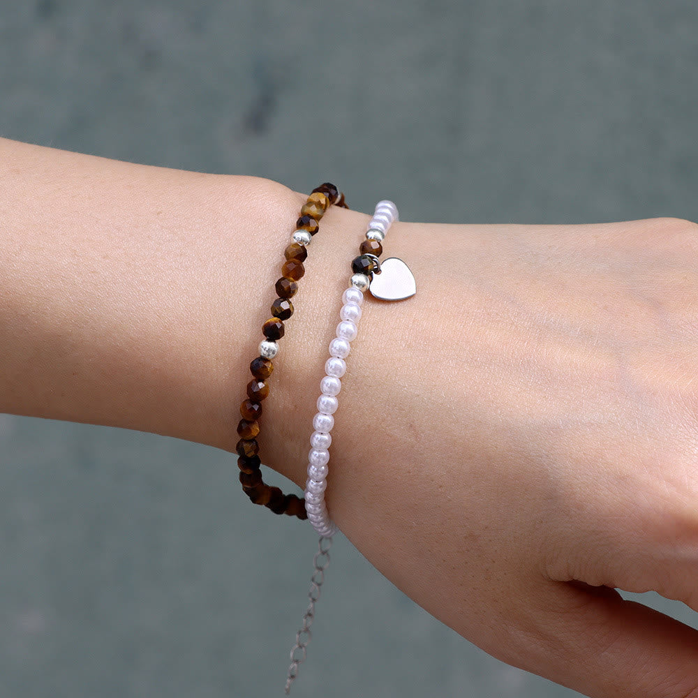 Olivenorma Bracciale Doppio Strato con Ciondolo a Cuore in Perla e Pietra Sfaccettata