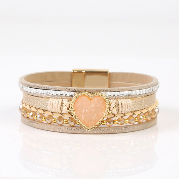 Bracciale in pelle intrecciata multistrato a forma di cuore Olivenorma