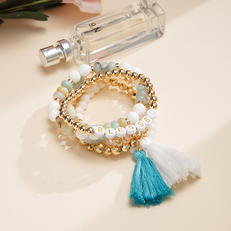Olivenorma Set di 6 bracciali in cristallo naturale inciso