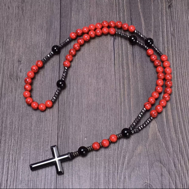 Collana con ciondolo rosario in pietra naturale cattolica Olivenorma Cross