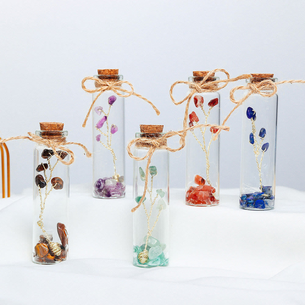 Decorazione per bottiglia di vetro in pietra frantumata con cristallo di chakra Olivenorma