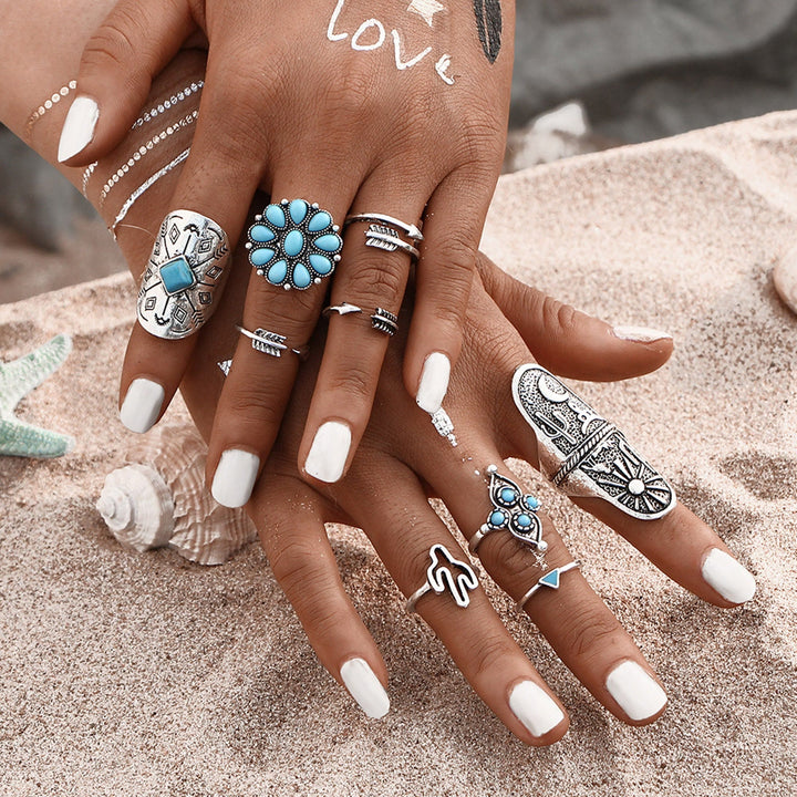 Olivenorma set di anelli turchesi impilabili Boho da 9 pezzi