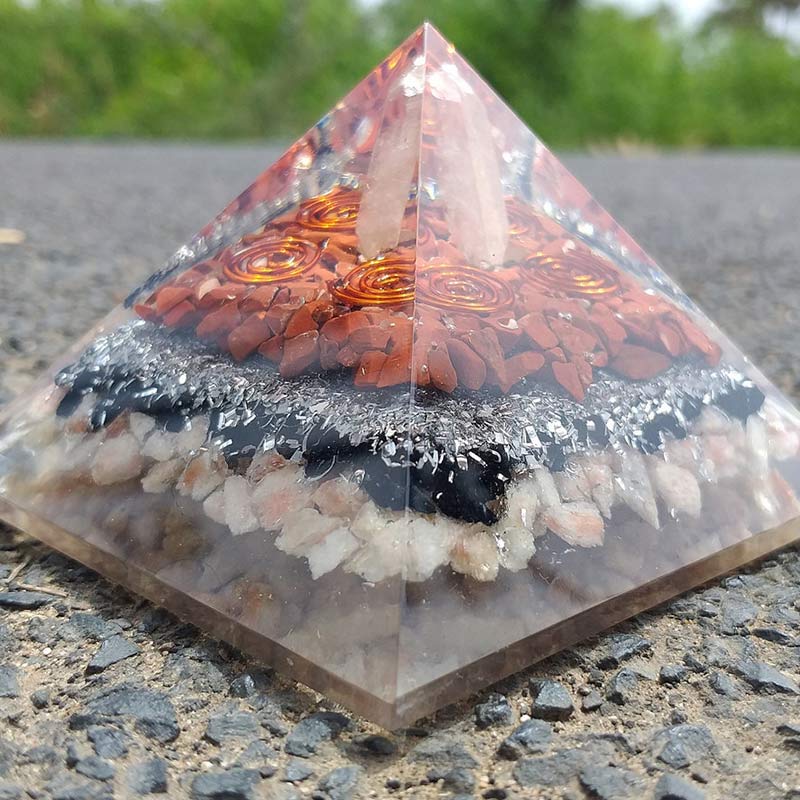 Olivenorma Pilastro di cristallo trasparente con piramide di orgone in pietra del sole