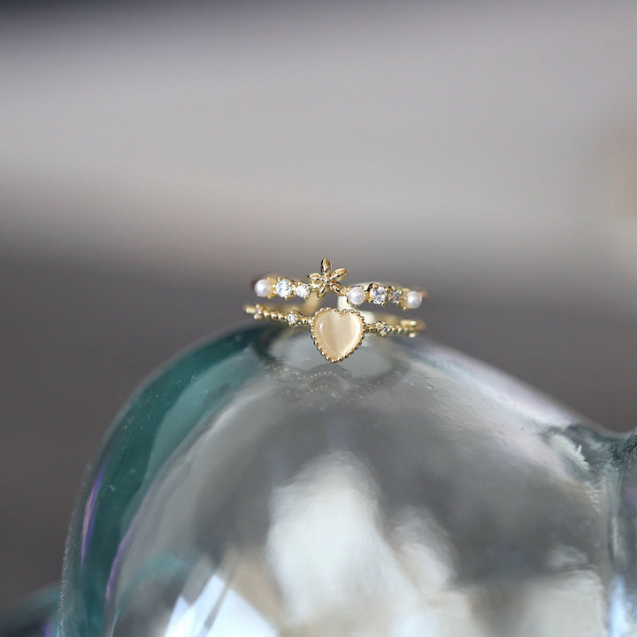 Anello regolabile Olivenorma Cat's Eye Stone Bianco Zircone 