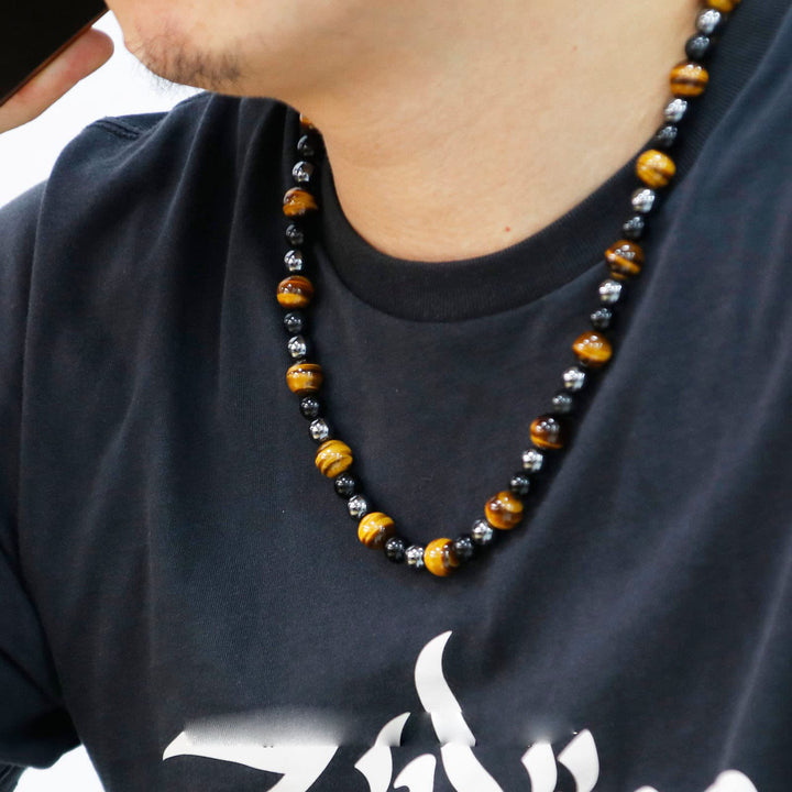 Collana di perle di ematite, occhio di tigre, ossidiana e cristallo curativo Olivenorma