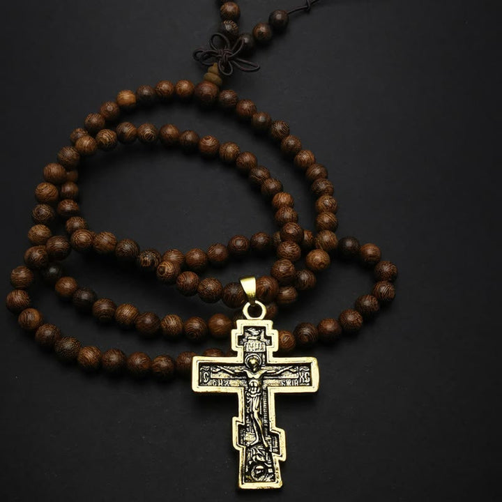 Olivenorma Croce Pendente Perline di Legno Collana Rosario