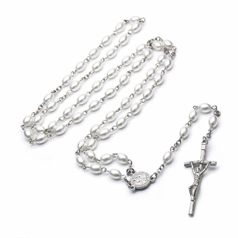 Collana rosario Olivenorma con croce gotica in onice nero o perla