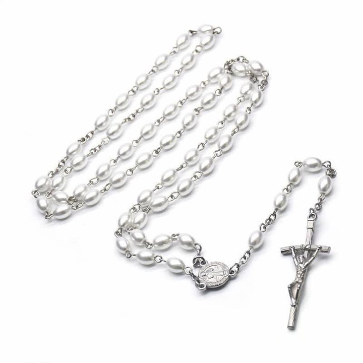 Collana rosario Olivenorma con croce gotica in onice nero o perla