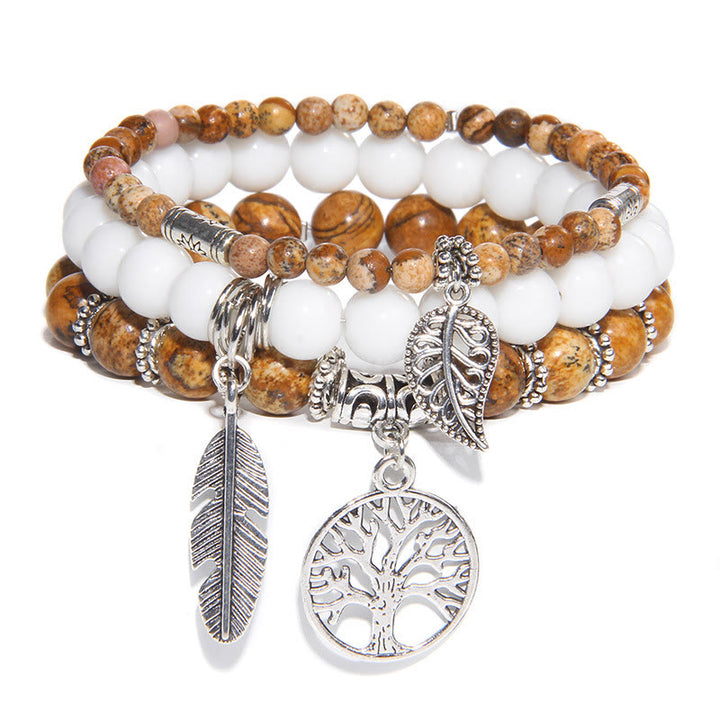Olivenorma "Nature's Healing Moments" Picture Jasper Tree Of Life Bracciale Set da 3 pezzi 