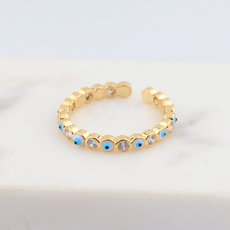 Olivenorma Anello regolabile con zircone bianco e colorato malocchio 