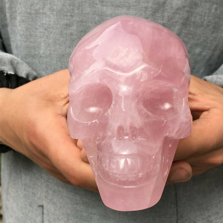 Decorazione con teschio in cristallo di quarzo rosa naturale Olivenorma