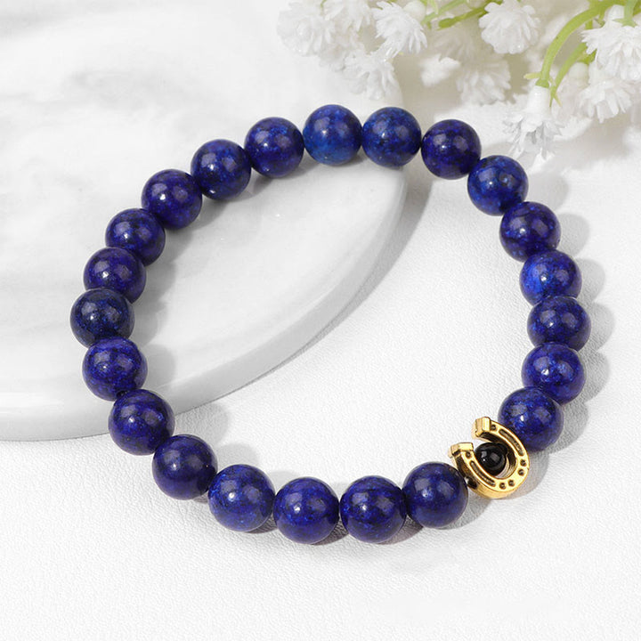 Olivenorma Bracciale con ciondolo a forma di ferro di cavallo con perline in pietra naturale da 8 mm 