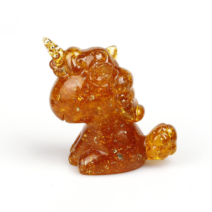 Decorazione in pietra preziosa di unicorno di cristallo Olivenorma - Ambra e lamina d'oro - image 35