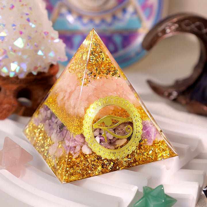Olivenorma Quarzo Rosa Lepidolite Occhio di Horus Piramide Orgonica