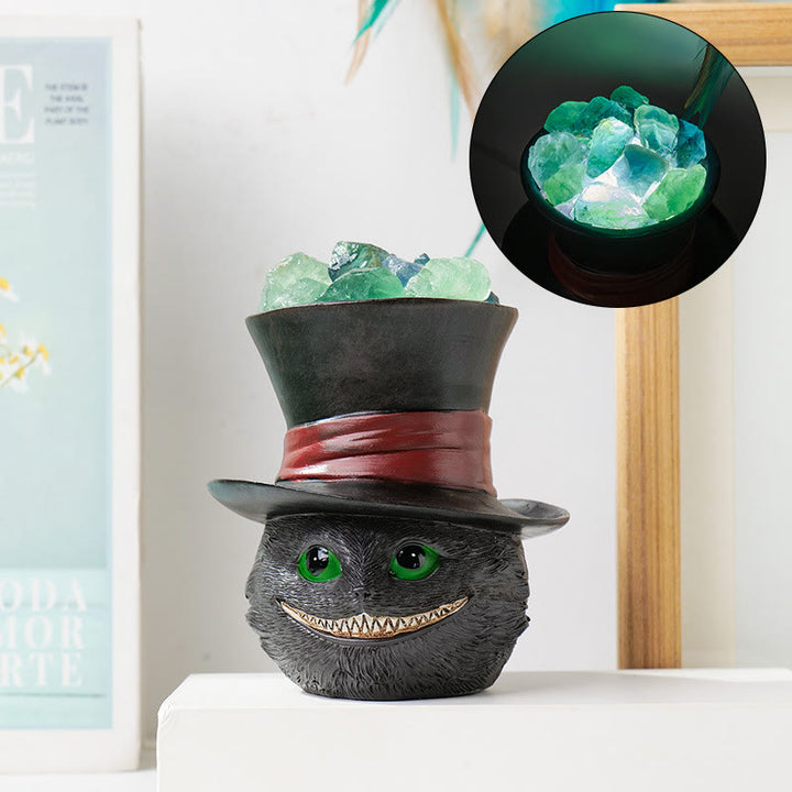 Olivenorma Cappello di fluorite naturale Lampada di cristallo gatto nero