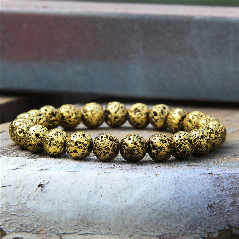 Bracciale da uomo con perline in pietra lavica placcata Olivenorma da 8 mm