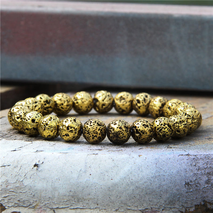 Bracciale da uomo con perline in pietra lavica placcata Olivenorma da 8 mm