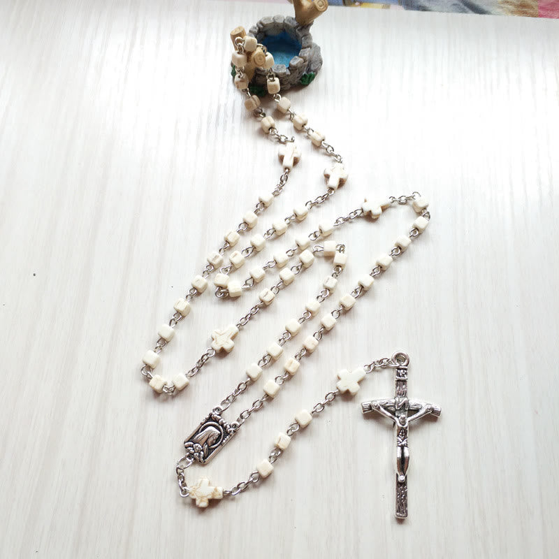 Collana rosario con perline a cubo turchese bianco Olivenorma