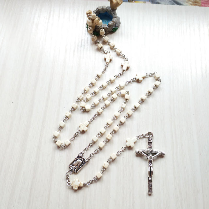 Collana rosario con perline a cubo turchese bianco Olivenorma