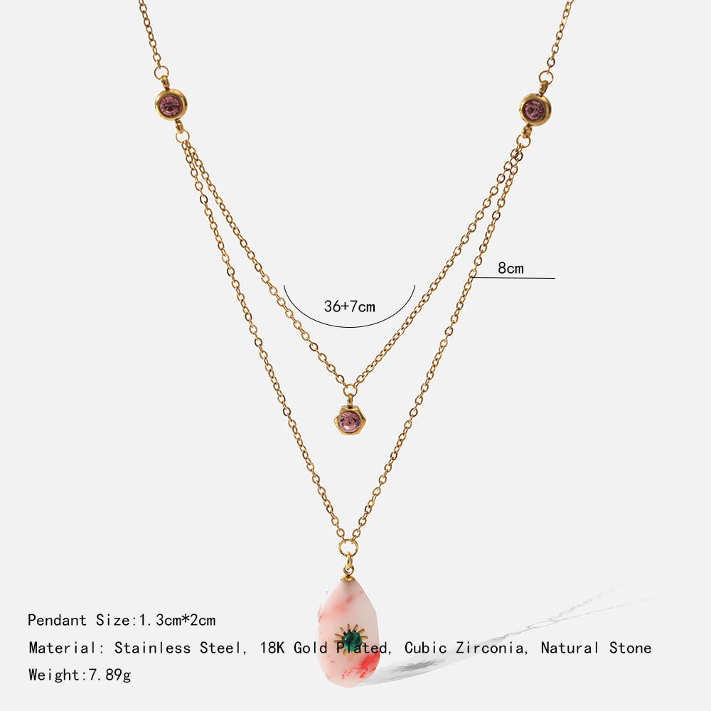 Collana Olivenorma con doppio pannello in zirconio rodocrosite 