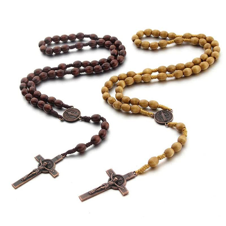 Collana rosario in legno con croce vintage lavorata a maglia Olivenorma - image 9
