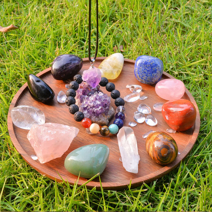 Olivenorma Set di pietre grezze lucide per chakra in cristallo colorato naturale 