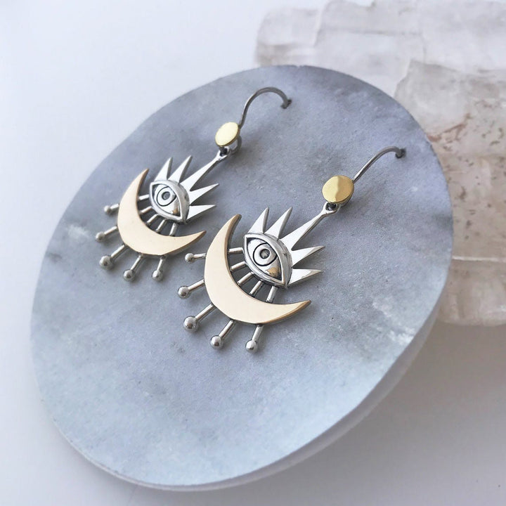 Orecchini Olivenorma Evil Eye con raggi di luna crescente