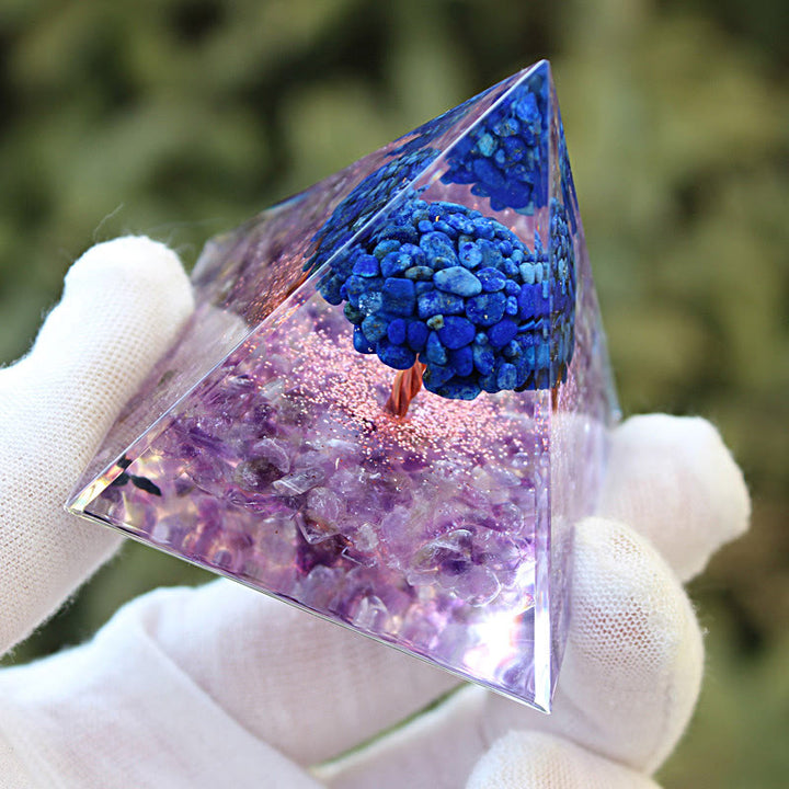 Olivenorma Lapislazzuli Ametista Albero della vita Piramide di orgone