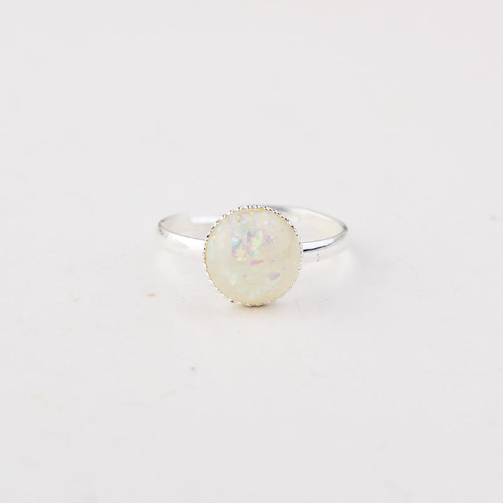 Anello regolabile semplice a semicerchio con pietra di luna e opale Olivenorma 